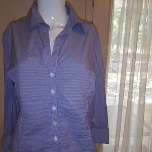 Blue and white striped 3/4 quarter sleeved blouse